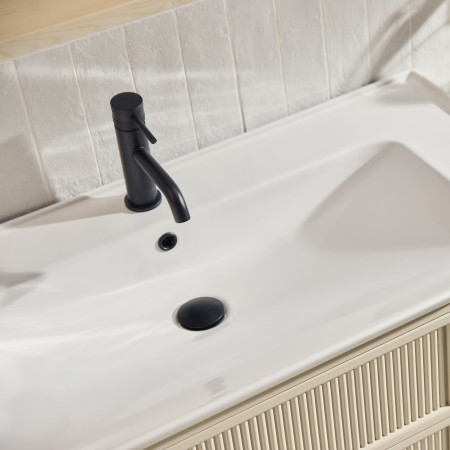 BOTA-1000FLUTED-STONE Scudo Bota Freestanding 1000mm Fluted Vanity Unit and Basin in Stone Close Up of Basin