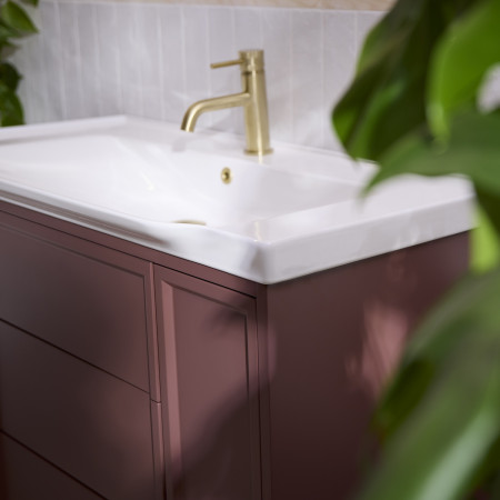 BOTA-1000-RED Scudo Bota Freestanding 1000mm Vanity Unit and Basin in Earth Red with Brushed Brass Basin Tap