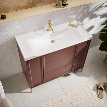 BOTA-1000-RED Scudo Bota Freestanding 1000mm Vanity Unit and Basin in Earth Red Bathroom Setting