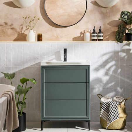 BOTA-600-GREEN Scudo Bota Freestanding 600mm Vanity Unit and Basin in Parisian Green Lifestyle