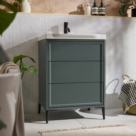 BOTA-500-GREEN Scudo Bota Freestanding 500mm Vanity Unit and Basin in Parisian Green with Black Basin Mixer