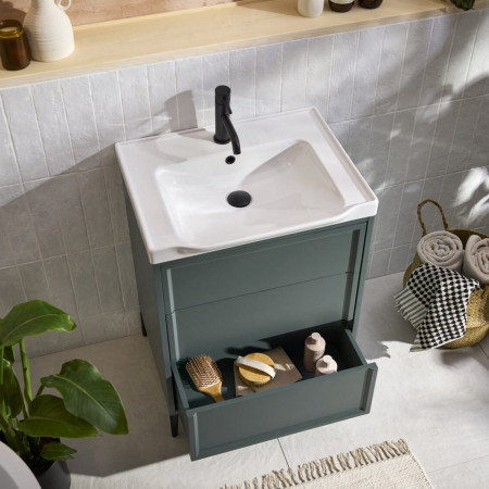 BOTA-500-GREEN Scudo Bota Freestanding 500mm Vanity Unit and Basin in Parisian Green with Open Drawer