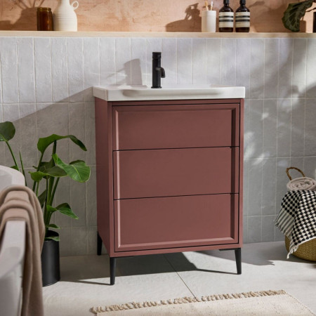 BOTA-600-RED Scudo Bota Freestanding 600mm Vanity Unit and Basin in Earth Red Lifestyle
