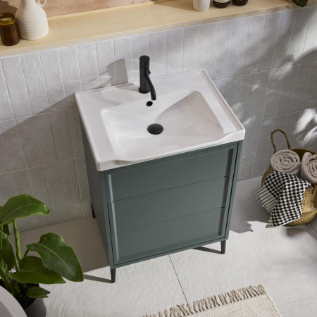 BOTA-600-GREEN Scudo Bota Freestanding 600mm Vanity Unit and Basin in Parisian Green with Black Tap and Waste