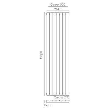BRAV1800-48S-A Scudo Bravo 1800 x 476mm Vertical Single Designer Radiator in Anthracite Dimensions