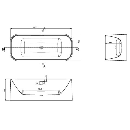 BATH-006 Scudo Choices 1700 x 700mm Freestanding Bath Line Drawing