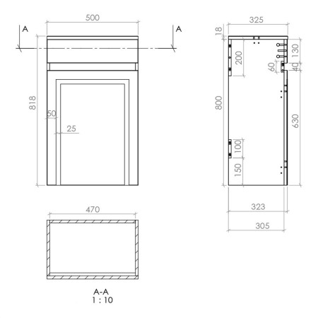 CLASSICA-500-WC-CHWTE Scudo Classica 500mm WC Unit in Silk Chalk White Line Drawing