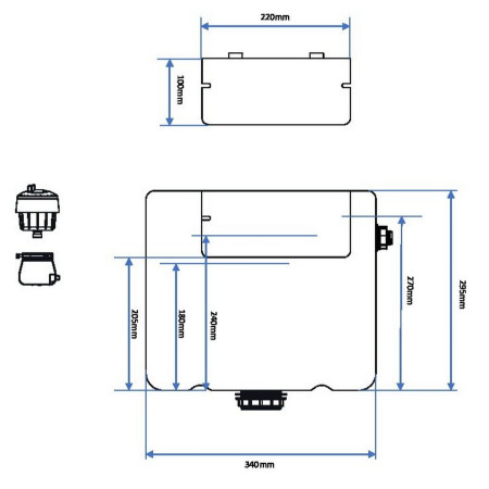 CISTERN002W Scudo Concealed Cistern with Chrome Round Button and Side Inlet Line Drawing