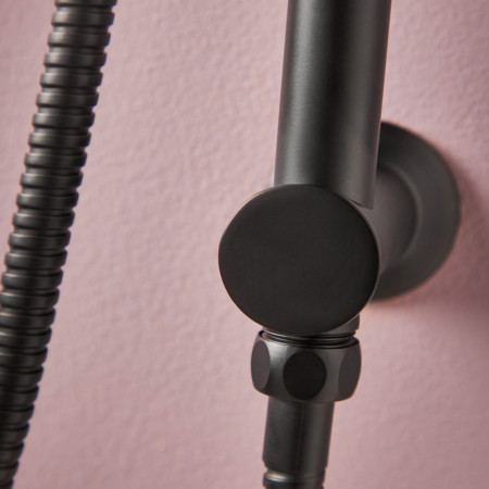 NU-075 Scudo Concealed Shower Riser Rail in Matt Black Rounded Wall Fixing and Hose