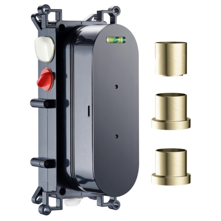 Scudo Concealed Three Outlet Shower Valve with Brushed Brass Plate and Valve Body