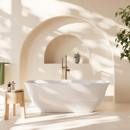 BATH-004 Scudo Coral 1700 x 750mm Freestanding Bath with a Brushed Brass Tap