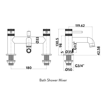 NU-011 Scudo Core Bath Shower Mixer in Black Technical Drawing