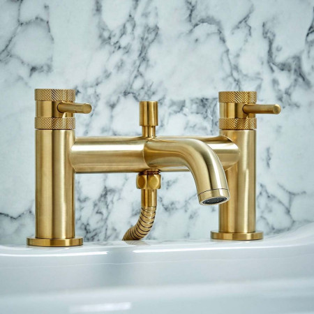 Scudo Core Bath Shower Mixer in Brushed Brass Lifestyle