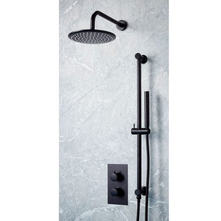 NU-023 Scudo Core Black Concealed Valve with Riser Kit and Fixed Showerhead (2)