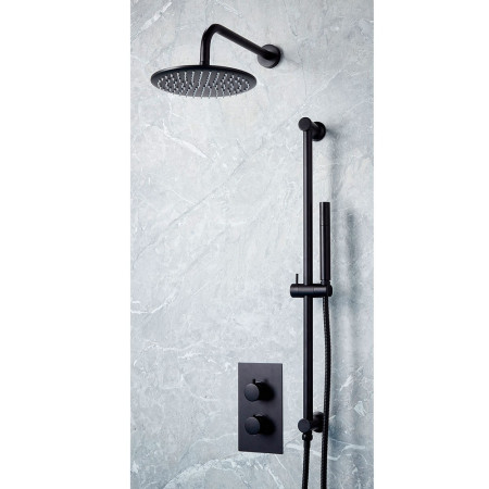NU-023 Scudo Core Black Concealed Valve with Riser Kit and Fixed Showerhead Lifestyle