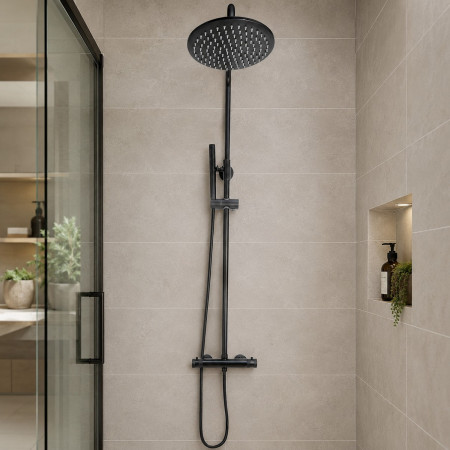 Scudo Core Black Rigid Riser Shower Lifestyle