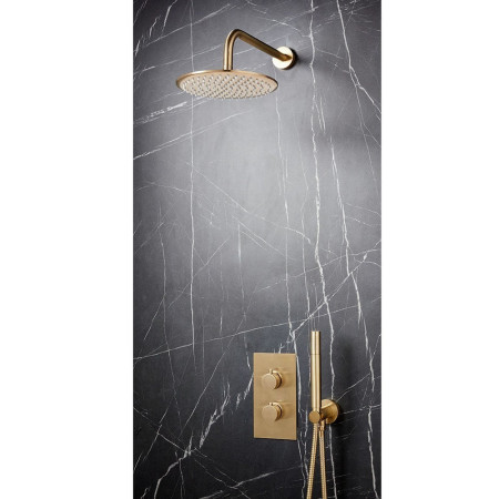 NU-030 Scudo Core Brushed Brass Concealed Valve with Handset and Fixed Showerhead (2)