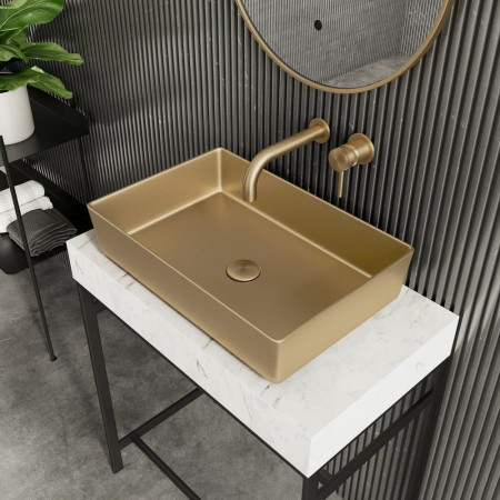 CORE-BASIN-340-BBRASS Scudo Core Brushed Brass Metal Countertop Basin Lifestyle