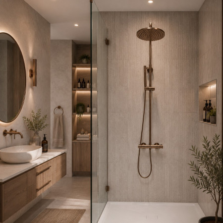 Scudo Core Brushed Bronze Rigid Riser Shower Lifestyle
