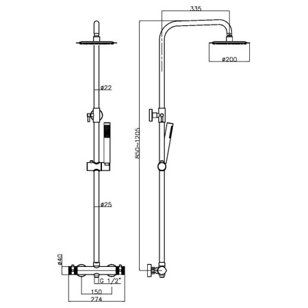NU-163 Scudo Core Brushed Nickel Round Rigid Riser Shower Dimensions