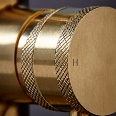 NU-018 Scudo Core Freestanding Bath Shower Mixer in Brushed Brass Cross Hatch Handle