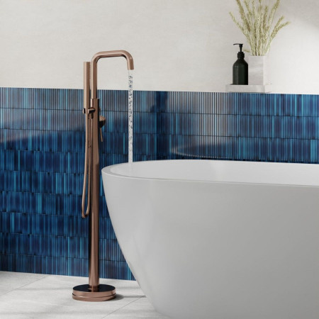 NU-041 Scudo Core Freestanding Bath Shower Mixer in Brushed Bronze Lifestyle