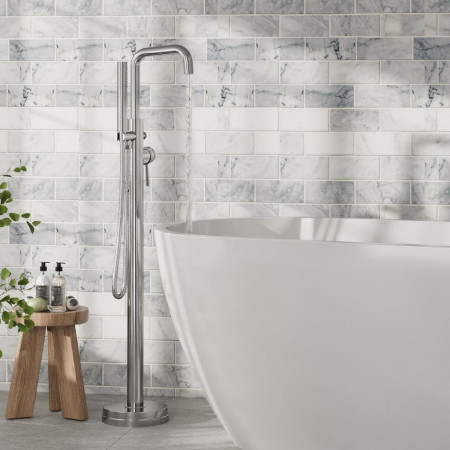 NU-016 Scudo Core Freestanding Bath Shower Mixer in Chrome Lifestyle