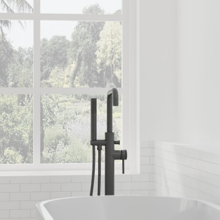 NU-034 Scudo Core Freestanding Bath Shower Mixer in Gunmetal Bathroom Setting