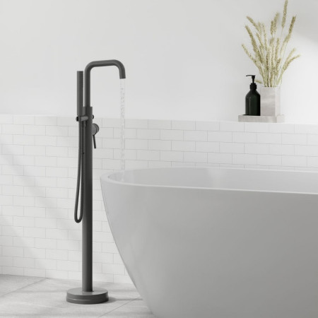 NU-034 Scudo Core Freestanding Bath Shower Mixer in Gunmetal Lifestyle