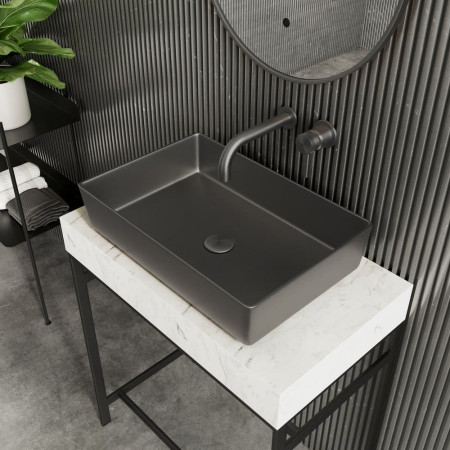 CORE-BASIN-340-GUN Scudo Core Gunmetal Countertop Basin Lifestyle