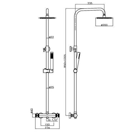 NU-035 Scudo Core Gunmetal Rigid Riser Shower Dimensions