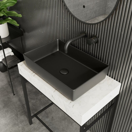 CORE-BASIN-340-BLK Scudo Core Matt Black Metal Countertop Basin Lifestyle