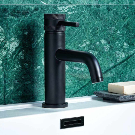 NU-002 Scudo Core Mono Basin Mixer in Black Lifestyle
