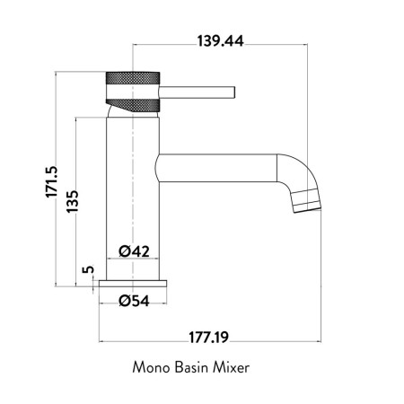 NU-002 Scudo Core Mono Basin Mixer in Black Technical Drawing