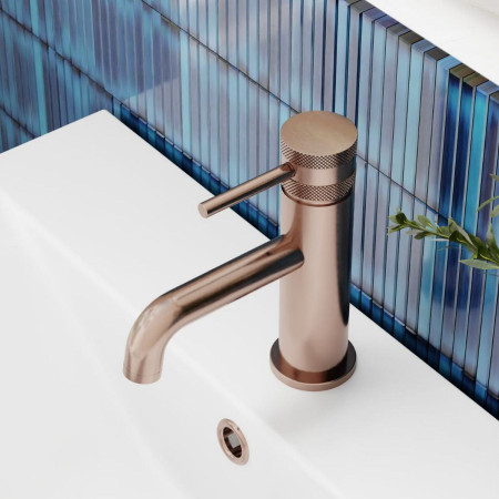 NU-038 Scudo Core Mono Basin Mixer in Brushed Bronze with Cross Hatch Handle