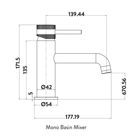 NU-038 Scudo Core Mono Basin Mixer in Brushed Bronze Line Drawing
