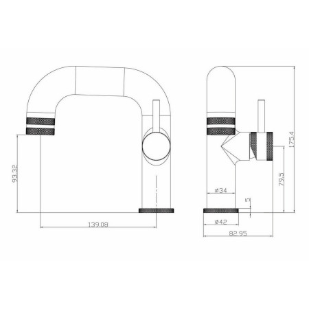 NU-047 Scudo Core Side Lever Mono Basin Mixer in Black Line Drawing