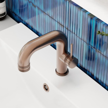 NU-049 Scudo Core Side Lever Mono Basin Mixer in Brushed Bronze Close Up
