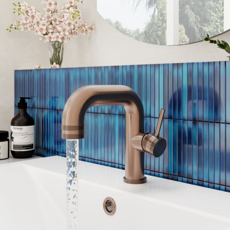NU-049 Scudo Core Side Lever Mono Basin Mixer in Brushed Bronze with Cross Hatch Handle