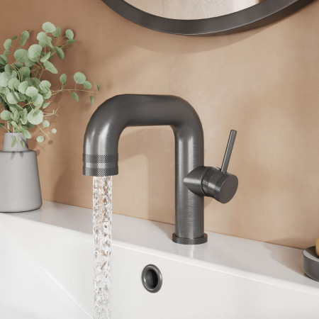 NU-046 Scudo Core Side Lever Mono Basin Mixer in Gunmetal Lifestyle