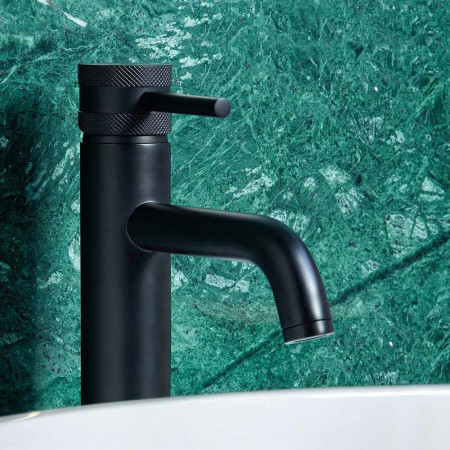 NU-005 Scudo Core Tall Mono Basin Mixer in Black Lifestyle