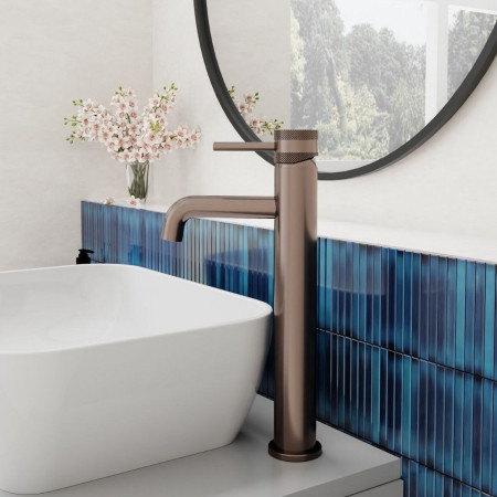 NU-039 Scudo Core Tall Mono Basin Mixer in Brushed Bronze Lifestyle