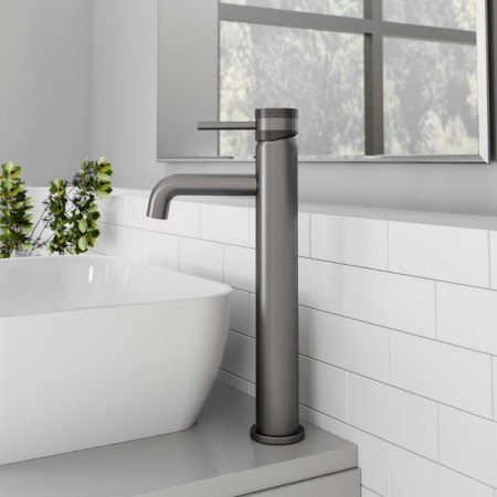 NU-032 Scudo Core Tall Mono Basin Mixer in Gunmetal Lifestyle
