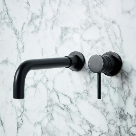 Scudo Core Wall Mounted Basin Mixer Tap in Black Lifestyle