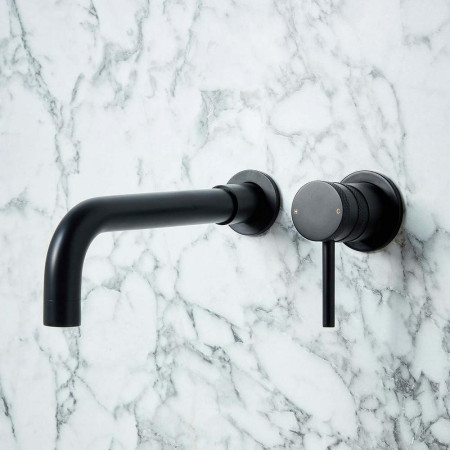 NU-014-V2 Scudo Core Wall Mounted Basin Mixer Tap in Black Lifestyle