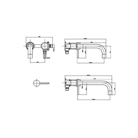 Scudo Core Wall Mounted Basin Mixer Tap in Brushed Brass Technical Drawing