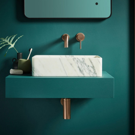 NU-040 Scudo Core Wall Mounted Basin Mixer Tap in Brushed Bronze Lifestyle