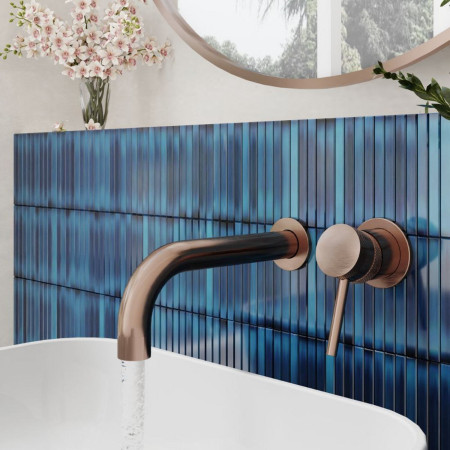 NU-040 Scudo Core Wall Mounted Basin Mixer Tap in Brushed Bronze with Cross Hatch Handle