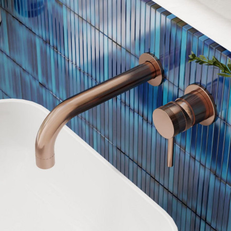 NU-040 Scudo Core Wall Mounted Basin Mixer Tap in Brushed Bronze Close Up