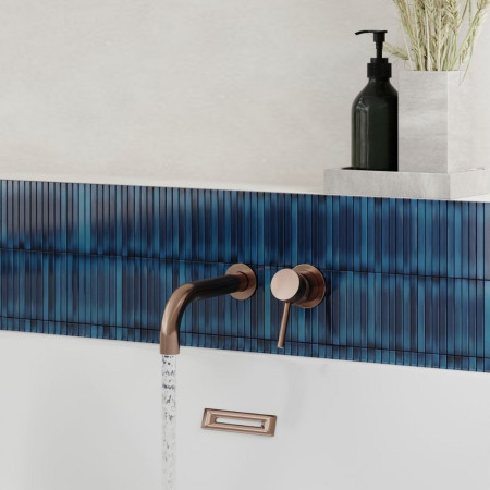 NU-040 Scudo Core Wall Mounted Basin Mixer Tap in Brushed Bronze Bathroom Setting